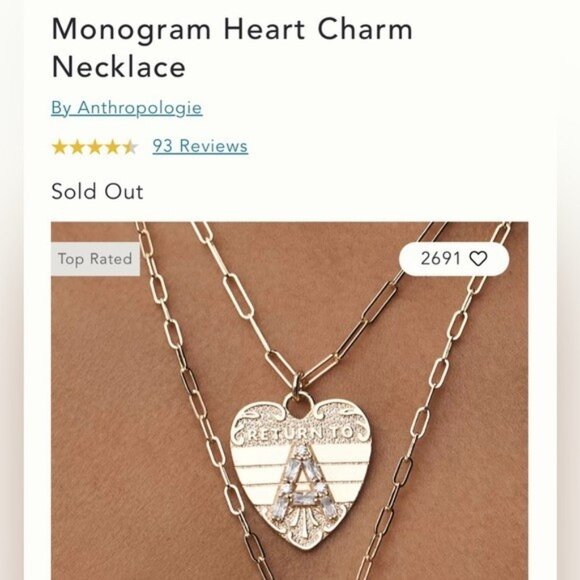 NWT Letter G - Anthropologie Monogram Heart Charm Necklace (NWT US$ 52) - Picture 6 of 15